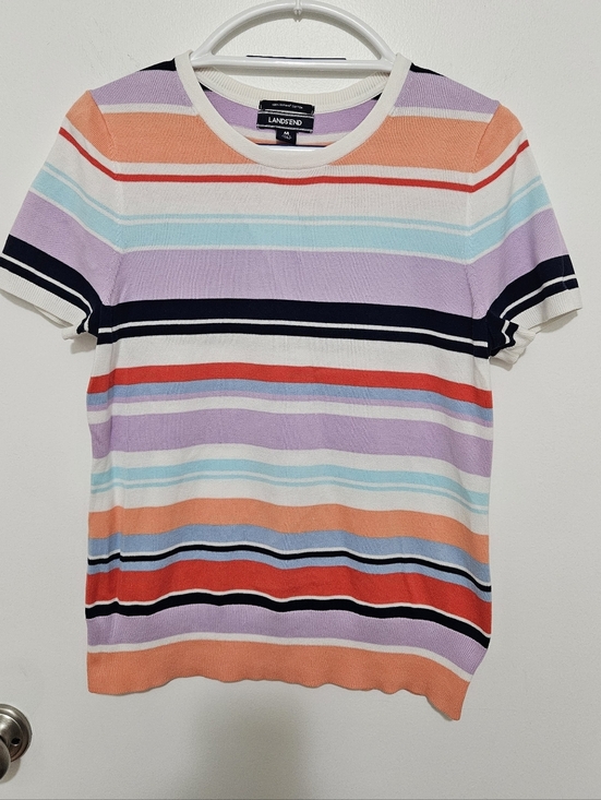 Lands' End Sweaters - Lands' End Pastel &‎ Navy Striped Knit Supima Cotton Sweater Size Medium